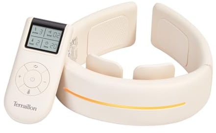TERRAILLON Masseur Cervival et Cou, Coussin de Nuque Massant NECK CARE + | Programmes TENS & EMS, Chauffant, Lumière Rouge, Soulage les Douleurs, Réduit les Tensions, 6 Modes, 16 Intensités, USB-C