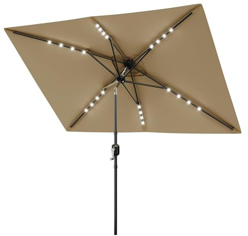 Garvee Parasol Rectangulaire Solaire Avec éclatères LED – Inclinable à Manivelle, 6 Baleines Robustes – Table, Jardin, Terrasse, Pelouse, Piscine – 300x198cm