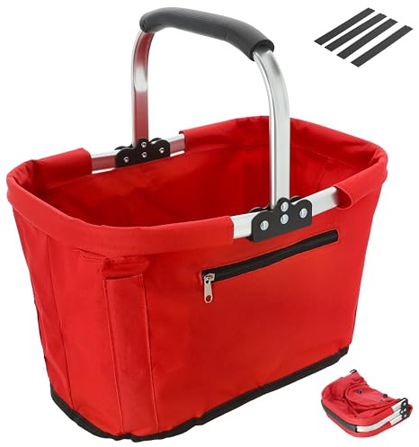 Cepewa Einkaufskorb faltbar | Aluminium Polyester 600D 42x40x28cm | Picknickkorb Tragekorb Shopper mit Griff | Korb verstärkt und mit gestütztem Boden