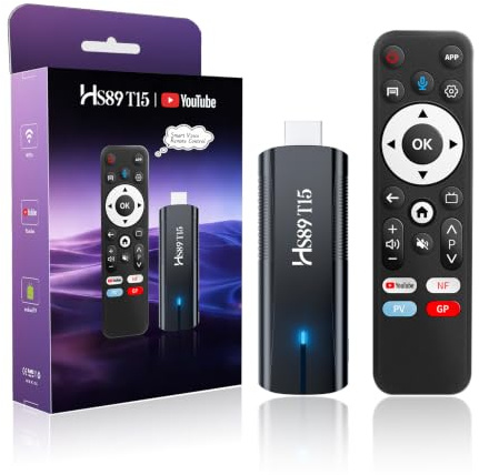 Smart TV Stick Android 14 4K Ultra HD, 4GB RAM 32G ROM RK3539 WiFi 6 Bluetooth 5 HDR10+ Sprachsteuerung, HS89 T15 Android 14.0 TV-Stick Box mit Assistant Sprachfernbedienung Schwarz Streaming Device