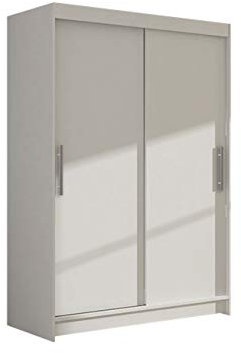 Mirjan24 Kleiderschrank Miami I, Modernes Schlafzimmerschrank mit Kleiderstange und Einlegeböden, Schiebetürenschrank, Garderobenschrank (Weiß)