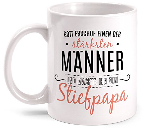Fashionalarm Tasse Gott erschuf Stiefpapa beidseitig bedruckt mit Spruch | Geschenk Idee für Stiefvater Geburtstag | Bester Stiefpapa der Welt, Farbe:weiß