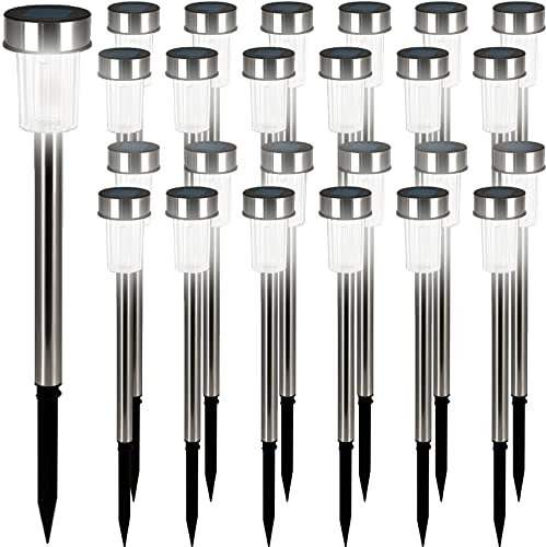 Deuba® Solarlampe für Außen 24er Set LED Wetterfest IP44 Dämmerungssensor Edelstahl Bodenstecker Weiß Solar Garten Leuchte Außenleuchte Balkon Deko