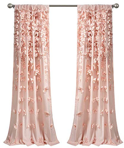 Lush Decor Riley Fenstervorhang, halbtransparent, gerüscht, strukturierte Schleife, Fensterpaneel für Wohnzimmer, Esszimmer, Schlafzimmer (Einzelbett), 137 cm B x 240 cm L, Blush