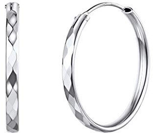 Silvora Creolen Silber Klein Polierte Runde Kreis Ohrringe 925 Silber Creolen 30mm Diamond Cut Endless Hoop Earring Ohrringe für Damen/Mädchen/Frauen
