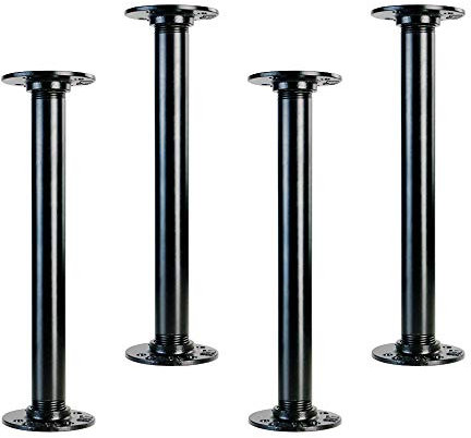 GeilSpace 12 Industrial Pipe Table Legs, Metal Pipes and Flanges for Custom Vintage Tables and Furniture, Rustic DIY Desk Legs, Shelf Support, Set of 4 (1 × 12, Black)