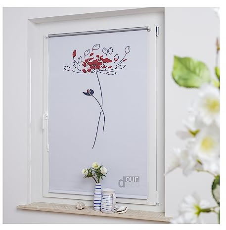 ourdeco® Klemmfix Rollo / 120 x 150 cm (Breite x Höhe) / bedrucktes Motiv Blume/lichtundurchlässig, verdunkelnd/Klemmen, Rollo für Fenster ohne zu Bohren