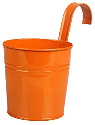Brussels08 1 Pc Metal Iron Flower Pot Hanging Plant Planter Baskets Fence Bucket Pots Flower Holders Desk Container Organizer for Window Wall Fence Balcony Garden Orange
