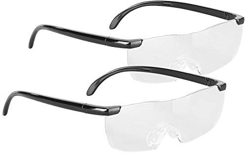 PEARL Leselupe: 2er-Set randlose Vergrößerungs-Brille, 1,6-fach, mit Schutz-Tasche (Lupenbrille für Brillenträger, Vergrößerungsbrillen, integrierter Lupe)