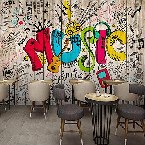 PSiFound® 3D Wandbild Selbstklebende Tapete Musik Farbe Gitarre Graffiti (200X150Cm) Kinderzimmer Tapete Poster Fototapete Junge Mädchen Schlafzimmer Raumdekoration Umweltschutz