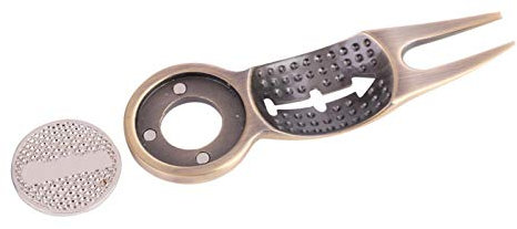 Yosoo Health Gear Divot Repair Tool, Aluminum Alloy Pitch Fork Putting Green Repair Kit, Pitch Mark Repair Tool with Ball Marker