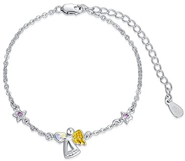 AOBOCO Schutzengel Armband Sterling Silber 925 Engel Armband, Taufe Kommunion Geburtstagsgeschenke für Mädchen Kinder (Weiß)