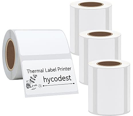 Hycodest Thermodruckpapier Rollen 50x30mm 200 Stück Fit Thermo Etikettendrucker P50 (Weiß, 4 Rollen)