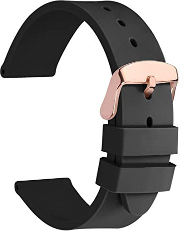 WOCCI 24mm Léger Bracelet de Montre en Silicone pour Homme et Femme, Boucle Dorée Rose (Noir)