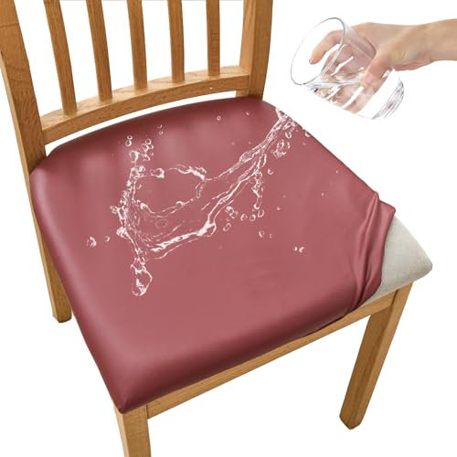 FANSU Stuhlbezug Sitzfläche 2er Set, PU-Leder Sitzbezug Stuhl für Esszimmerstühle Wasserdicht Abnehmbar Sitzschutzbezug Sitzkissen Hussen für Küche Bürostühle Hotel(Burgundy,2pc)