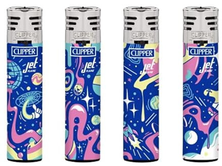 Clipper Jet-Feuerzeug 4er Set: (Jet Flame Outer Space)