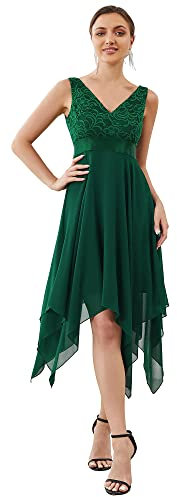 Ever-Pretty Vestidos de Fiesta Largo para Mujer Corte Imperio Escote en V A-línea con Encaje Gasa Verde Oscuro 38