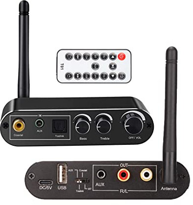 Convertidor de Audio Digital a Analógico Bluetooth Convertidor óptico a RCA con Receptor Bluetooth 5.0 Antena Incorporada Puerto de 3,5 Mm Y 2 Puertos RCA