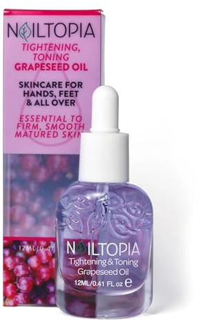 Nailtopia Fresh Brightening And Tightening Grape Oil - Helps Firm and Smooth Matured Skin - Vegan and Cruelty Free - Promotes Growth For Longer, Shinier Nails - Minimises Skin Breakouts - 12 g