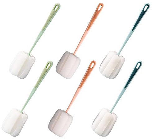 6 Stück Schwamm Reinigungsbürste bürste für gläser Schwamm mit Stiel Poröser Schwammkopf Starkes Aufnahmevermögen geeignet für Karaffen Wasserflaschen Flaschen Tassen Schüsseln Teller