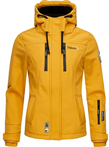 MARIKOO Damen Softshelljacke Übergangsjacke mit Kapuze Kleinezicke Amber Yellow Gr. S