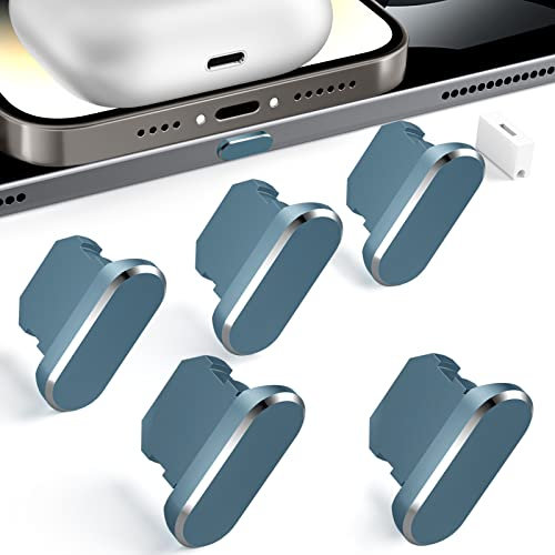TITACUTE 5 Stück Staubschutzstecker für iPhone 14/14 Plus/14 Pro/14 Pro Max/13/13 mini/13 Pro/13/12/11/11 Max/SE, Metall Staubstecker Stpsel Aufladen Schutzkappe Port Kappenschutz iPad Airpods, Grau