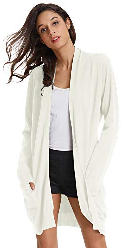 GRACE KARIN Cardigan Lungo da Donna Classica Elegante a Maniche Lunghe Cardigan Bianco Casual L
