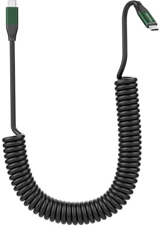 Thsucords Cable en espiral USB C a USB C de 100 W, USB C 3.2 Gen 2 x 2 20 Gbps de transferencia de datos tipo C 20V/5A PD cable en espiral de carga rápida. Cable de monitor de video soporta 4K a 60Hz