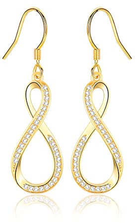 Ohrringe Gold Hängend, Unendlichkeit Vergoldet Ohrhänger AAA Zirkonia Infinity Hängeohrringe Große Unendlich Silberohrringe Schmuck Geschenke
