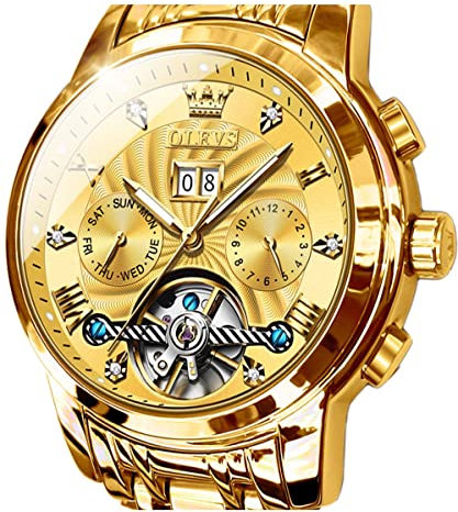 OLEVS Automatic Men Watch Tourbillon Self Winding Mechanics Luxury Business Stainless Steel Luminous Waterproof Wrist Watch
