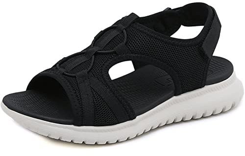 Acfoda Orthopädische Sandalen Damen mit Klettverschluss Leichte Bequeme Weiches Fußbett Sandaletten Frauen Flache Atmungsaktiv Mesh Sommer Schuhe Offene Zehen Outdoor Sport Casual Walking Schwarz 42