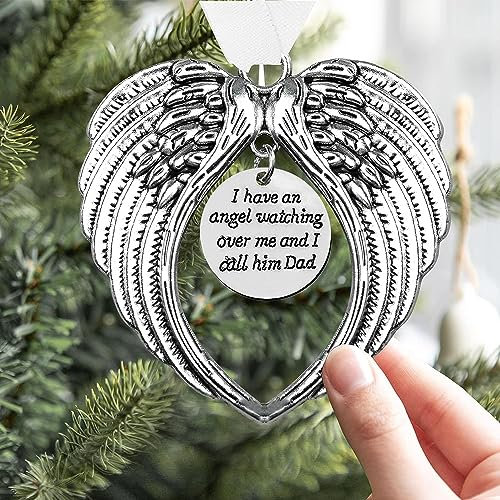 LYPER Christmas Memorial Hanging Ornaments Angel Wings, Memory Gifts Pendant I Have a Angel Watching Over Me I Call Him Dad Xmas Tree Hanging Sympathy Gift for Loss of Loved One in Heaven