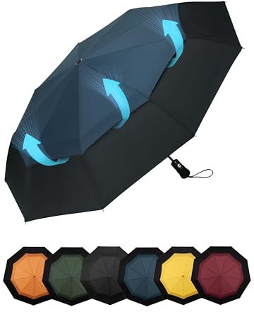 Chakipee Parapluie Pliant Compact - Parapluie Homme Automatique Resistant Vent, Parapluies Bleu de Voyage Portables, Auvent à Double Ventilation Tissu 210T, Portée 102 cm, 9 Sections