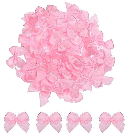 sourcing map 50 Stück Mini Satinband Schleifen 2,5cm Stoff Satinschleife Blume Bögen Ribbon Mini Band Bowtie für Handwerk Basteln Nähen Harre Hochzeit Geburtstag Party Rosa