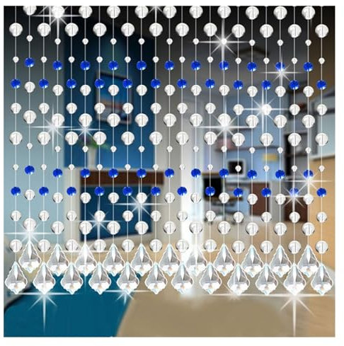 Cortina de Cuentas de Cristal 1m - Cortina de Lujo para Sala de Estar y Dormitorio - Decoración de Boda (Color: Azul)