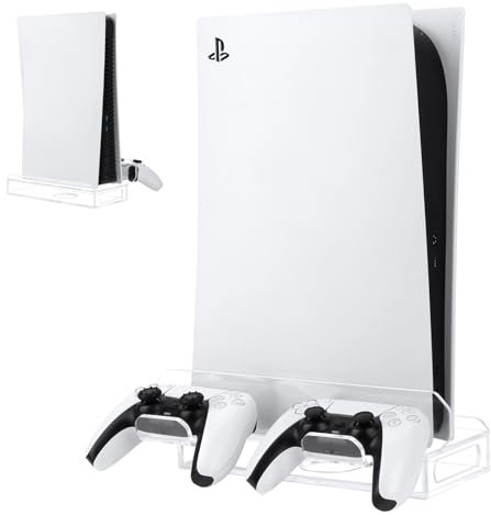 Desing Wish PS5 Accessori Base da Tavolo Supporto con 2 Controller Rimovibili Organizzatore Acrilico Supporto Scrivania PS5 Compatibile con Playstation 5 Disc/Digital Edition Supporti Accessori
