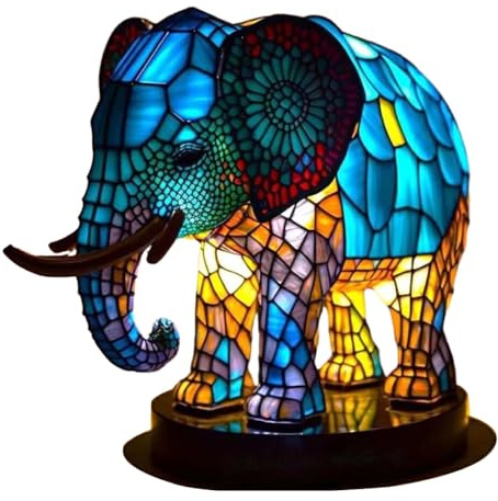 rongweiwang Schreibtischlampe im Tierstil, geeignet für verschiedene Anlässe, dekorative Nachttischlampe in Tierform aus Kunstharz, Tiernachtlicht, Magischer Elefant