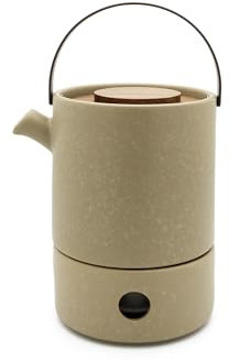 Bredemeijer große Steingut Teekanne 1.2 Liter beige - 2-teiliges Kannen-Set aus Keramik mit Teewärmer für 1 Teelicht & Tee-Filter