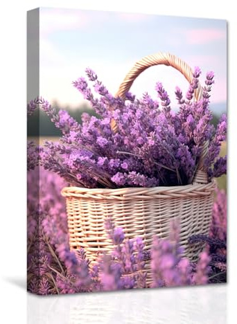 CXHOSTENT Lavendel Leinwand Wandbilder lila Blumen Kunstdrucke Blumenpflanzen Bilder für Mädchenzimmer Schlafzimmer Dekor gerahmt (A, 40.00 x 60.00 cms)