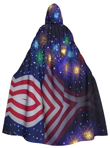 Umhang mit amerikanischer Flagge, für Damen und Herren, mit Kapuze, Cosplay-Kostüm, 185 cm
