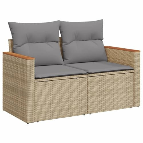 vidaXL Gartensofa mit Kissen 2-Sitzer, Sofa mit Staufach unter Sitzfläche, Terrassensofa mit abnehmbarem waschbarem Bezug, Gartenmöbel Terrassenmöbel, Beige Poly Rattan