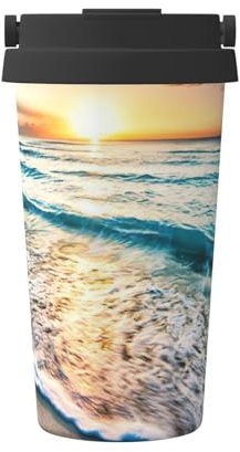 Beach Sunset Ocean Travel Coffee Mug W/Slider Lid | 20oz Spill Proof Stainless Steel Coffee Tumbler with Lid Coffee Mug