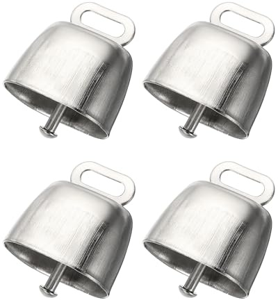 PATIKIL 1,4 x 2,4 x 1,4 Zoll Mini Kuhglocken, 4 Stück Eisen Vintage Metall Festliche Glocke, Kuhglocken Großhandel für Tier-Anti-Verlust, Silberton