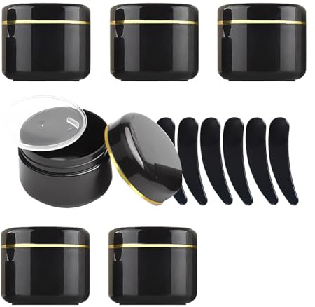 YANCAER 6 pièces 50 g Noir Crème Pots en Plastique,50 ml Avec Bord Or Cosmétiques récipient Lotion onguents DIY Masque facial Pots en Voyage produits de beauté