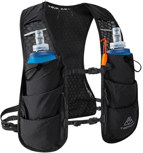 Haimont Ultraleicht Trinkrucksack Trail Rucksack Trinkweste, Hydration Pack für Laufen, Wandern, 2 Soft Flask 500ML Wasserflasche, Schwarz