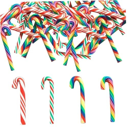 Weihnachts Mini Zuckerstangen 60 Stück Regenbogen Mini Zuckerstangen Weihnachtsdekoration 4 Verschiedene Muster Polymer Ton gefälschte Zuckerstangen Weihnachtsbastelzubehör