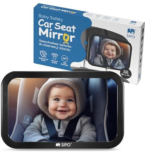 SIPO Baby-Spiegel für Rückbank – 360° Drehbar Sicherheitsrückspiegel 19 × 30 cm aus ABS & Acryl, einstellbar, Kopfstützenmontage für kindgerechte Sicht