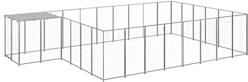 DYRJDJWIDHW hundehöhle XXL,hundelaufstall,cage,hundebox Holz,Hundezwinger Silbern 15,73 m² StahlEntworfen für Garten und Terrasse.
