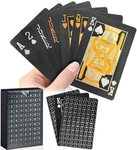 WUGAUWOR Carte da Gioco dal Negro Impermeabili in Plastica, 1 Mazzo di Carte da Poker Nere, Carte Poker Professionali per Blackjack Canasta Bridge, Giochi di Carte da Adulti e Viaggio