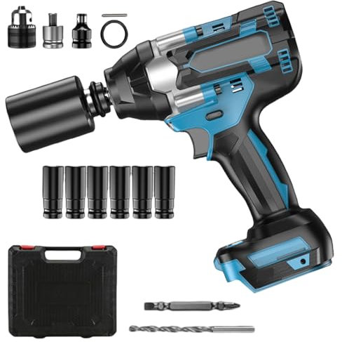Kocusu Clé à Choc Sans Fil 1200 Nm,Boulonneuse a Choc Compatible avec Makita Batterie 21 V,Visseuse à Chocs avec 6 Douilles Couple élevé pour échafaudage,Voiture,Maison(sans Batterie)